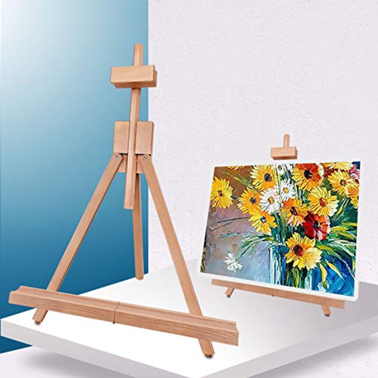 Miratuso Painting Easel, Folding Wooden Tabletop Easel Stand Holds Highest  to 21 Canvas, Portable Desktop Easel Suitable for Artists, Beginners,  Students